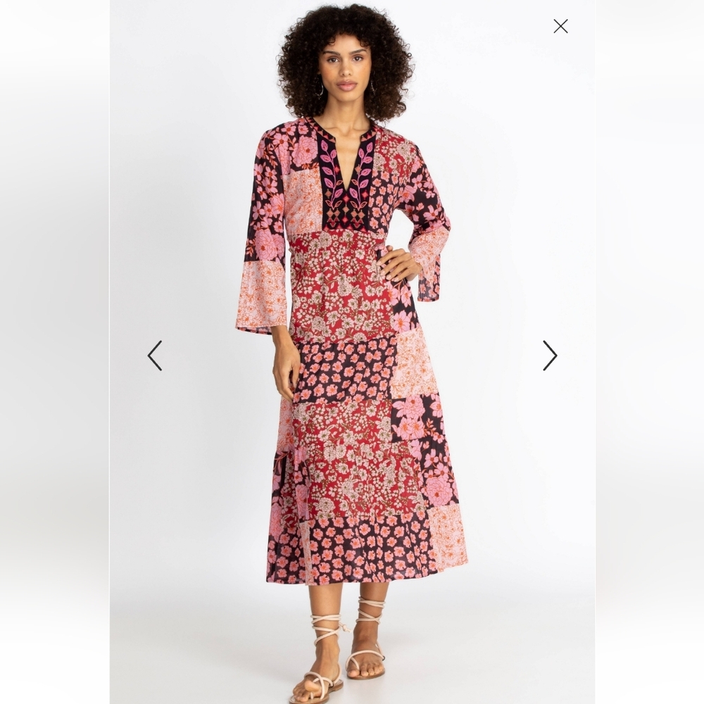 Johnny Was Flora‎ Patchwork Floral Tie-Back Dress